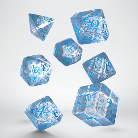Elvish Translucent &amp; blue Dice Set (7)