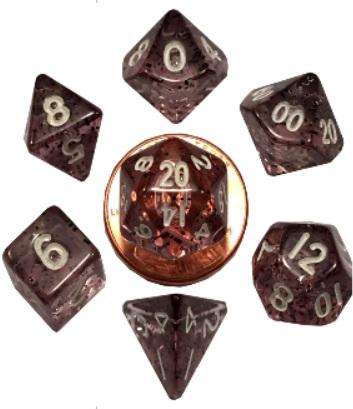 Mini Polyhedral Dice Set Ethereal Black with White Numbers