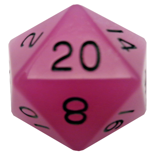 35mm Mega Acrylic D20 Glow Purple with Black Numbers