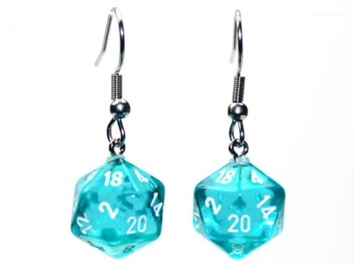 Hook Earrings Translucent Teal Mini D20 Pair