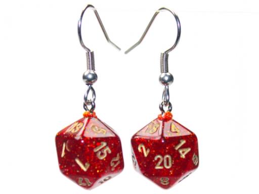 Hook Earrings Glitter Ruby Mini D20 Pair