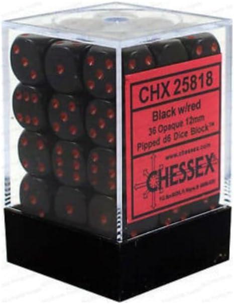 Dice Sets Black/Red Opaque 12mm d6 (36)
