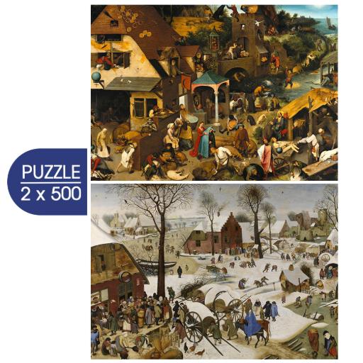 2 Puzzles - The Art of Pieter Brueghel: Flemish Proverbs - The Enumeration of Bethlehem (500pc Puzzle)