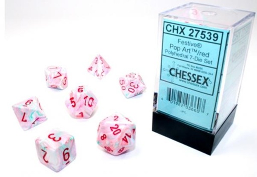 [CHX27539] Chessex Festive Pop-Art/Red Polyhedral 7-Die Set