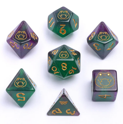 [HYG00325] Bog Frog Round Edged Dice Set Glow in the dark-Gold (7)