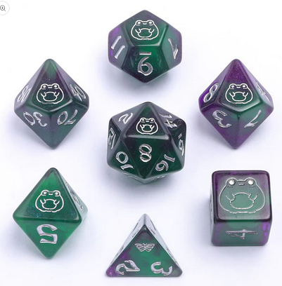 [HYG00326] Bog Frog Round Edged Dice Set Glow in the dark-Silver (7)
