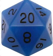 [MET30220] 35mm Mega Acrylic D20 Glow Blue with Black Numbers
