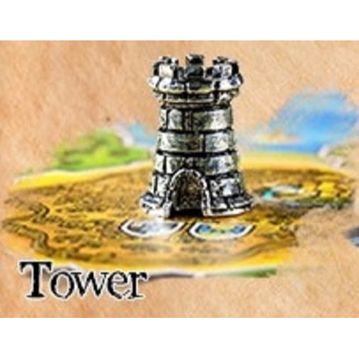 [MDGSKS0343] Player Token Tarnished Silver Color Tower In Metal Alloy
