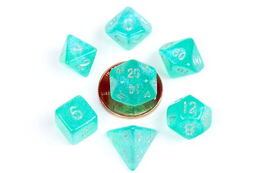 [MET4180] 10mm Mini Stardust Acrylic Poly Dice Set Turquoise