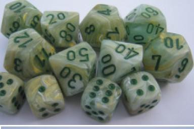 [CHX27209] Dice Sets Menagerie 8 Green/Dark Green Marble Poly d10 Set (10)